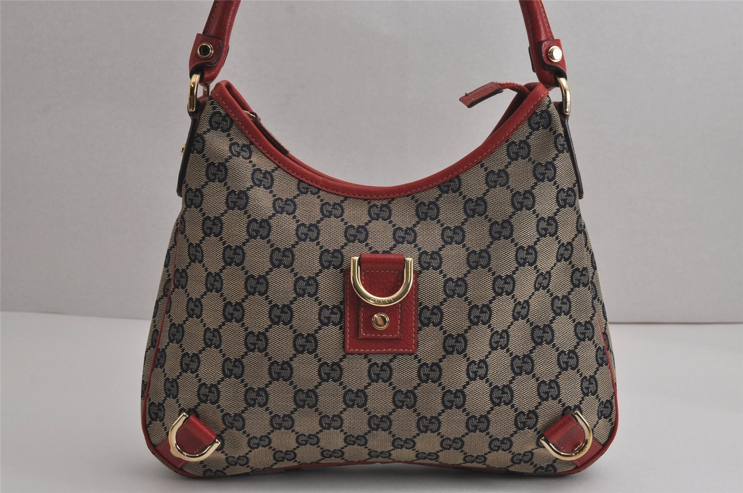 Authentic GUCCI Abbey Shoulder Hand Bag GG Canvas Leather 130738 Navy 7163J