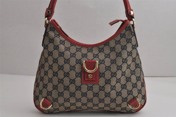 Authentic GUCCI Abbey Shoulder Hand Bag GG Canvas Leather 130738 Navy 7163J