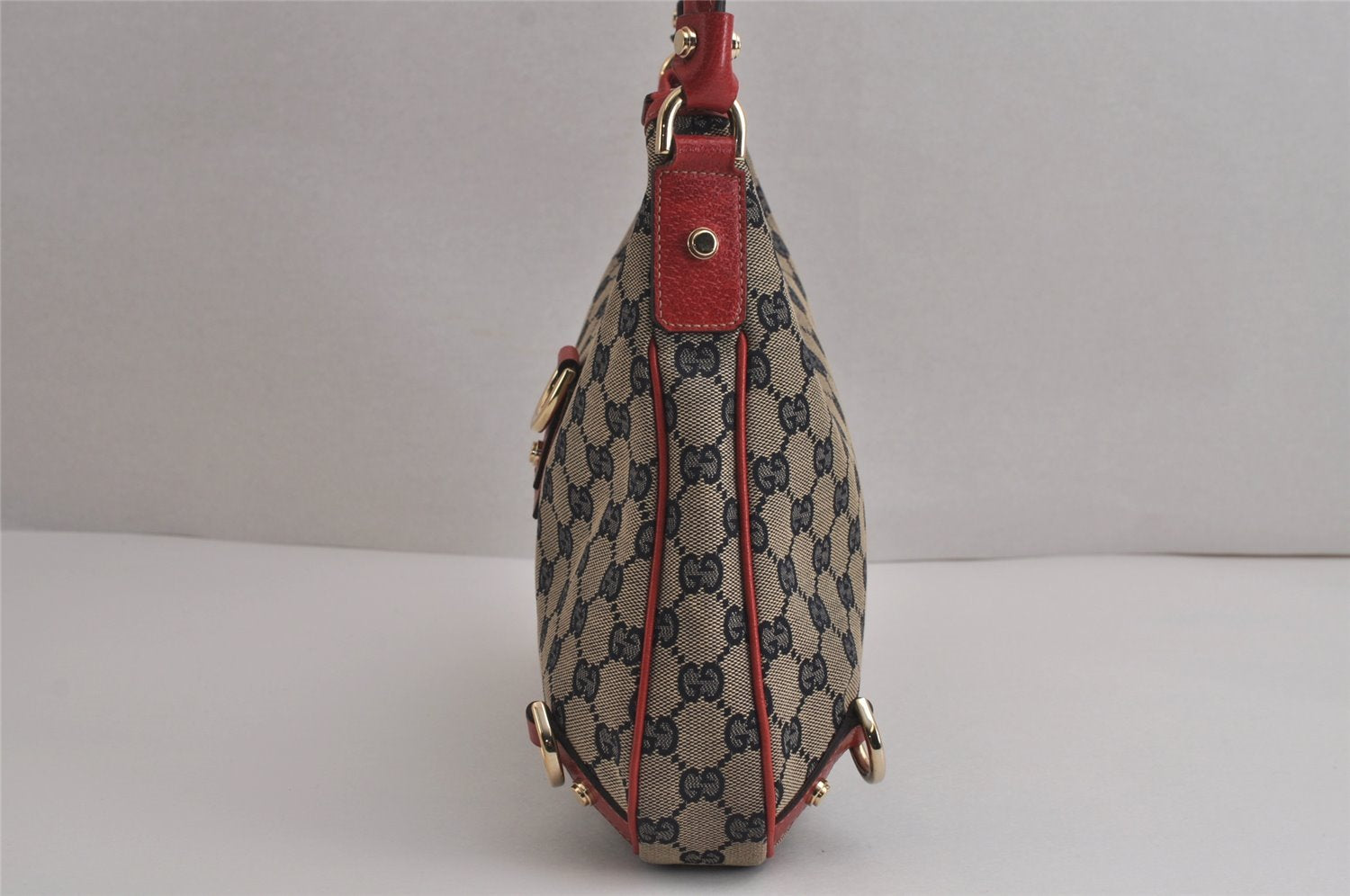 Authentic GUCCI Abbey Shoulder Hand Bag GG Canvas Leather 130738 Navy 7163J