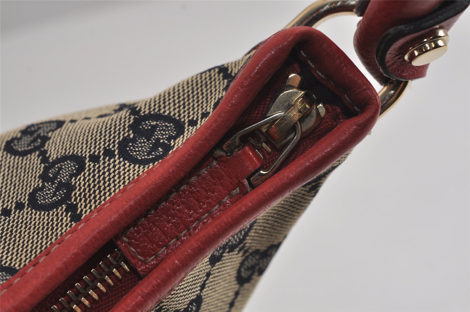 Authentic GUCCI Abbey Shoulder Hand Bag GG Canvas Leather 130738 Navy 7163J