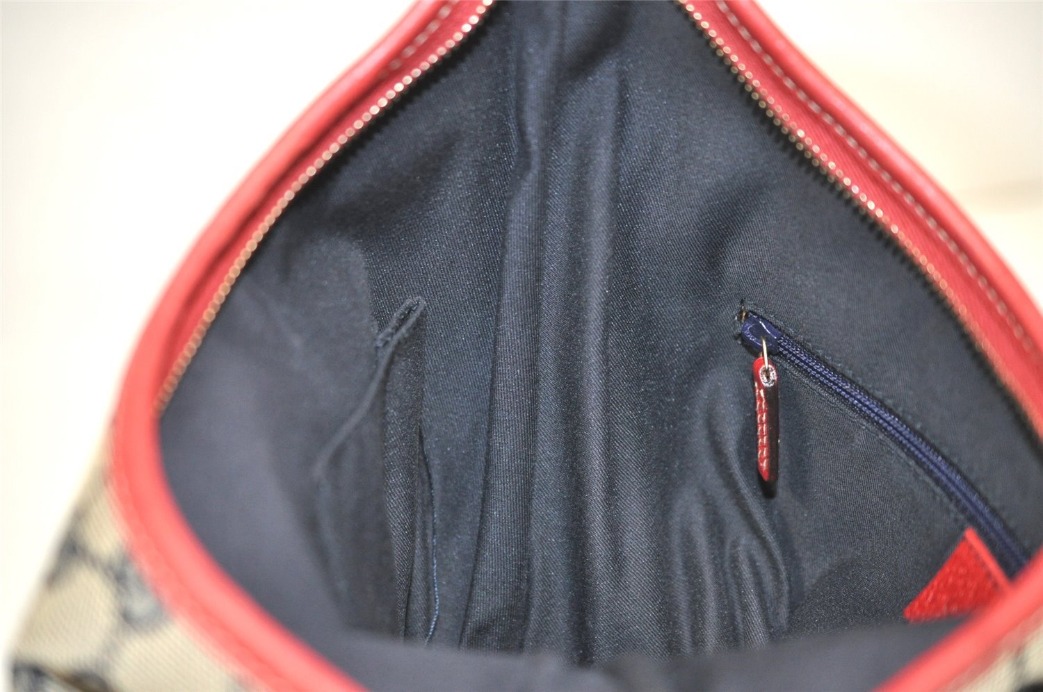 Authentic GUCCI Abbey Shoulder Hand Bag GG Canvas Leather 130738 Navy 7163J