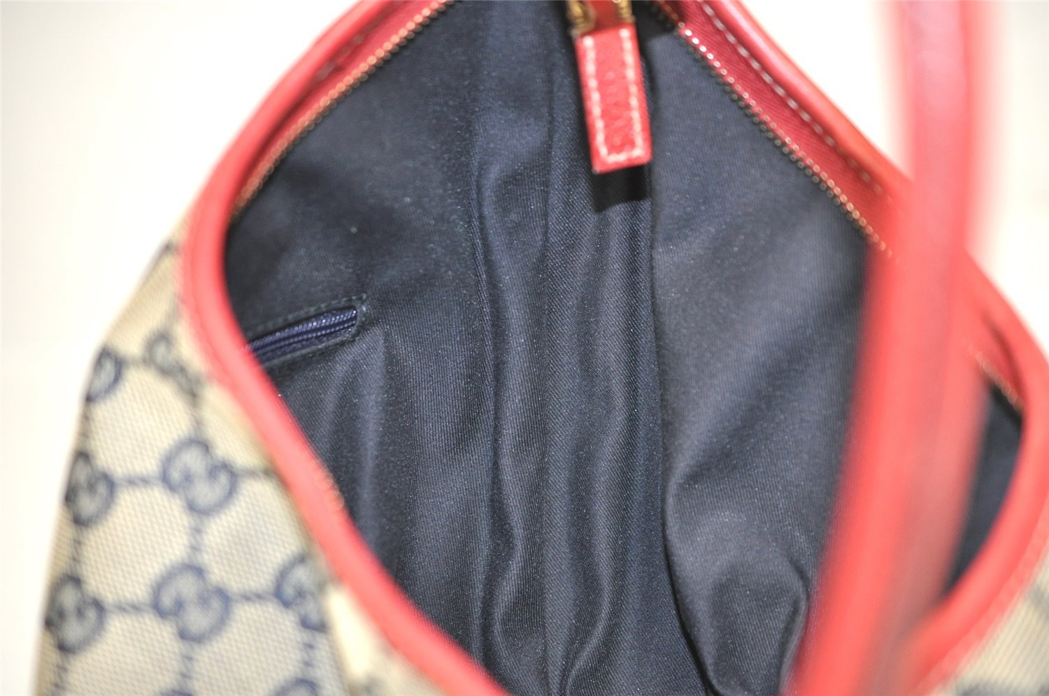 Authentic GUCCI Abbey Shoulder Hand Bag GG Canvas Leather 130738 Navy 7163J