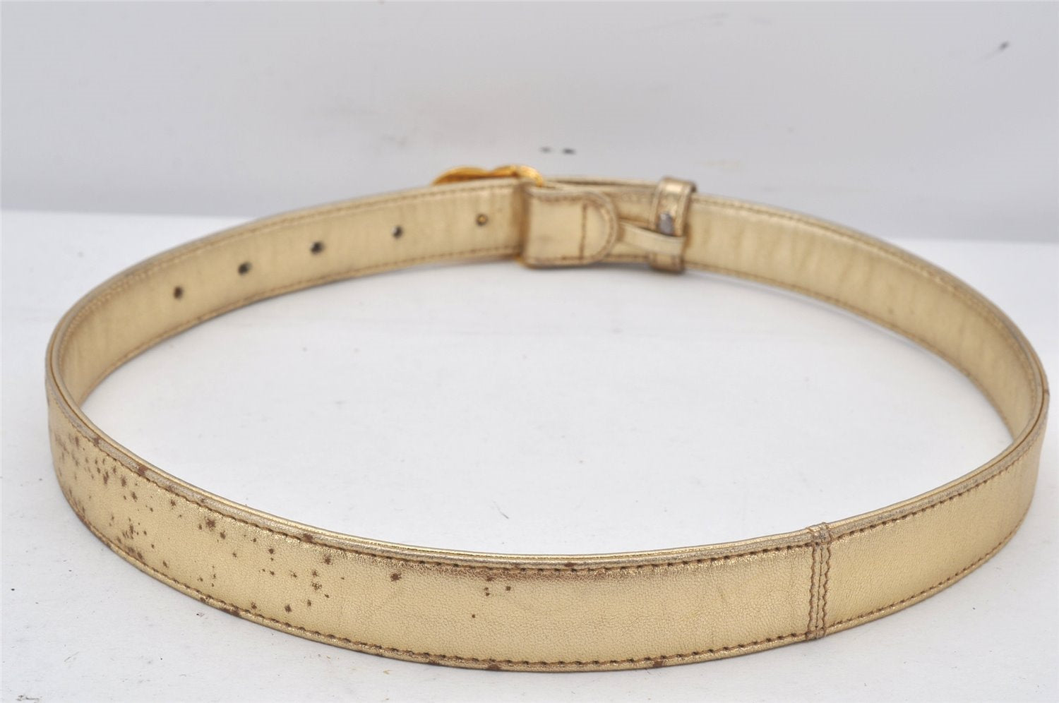 Authentic CHANEL Calf Skin Belt CC Logo Turnlock 61.5-72cm 24.2-28.3