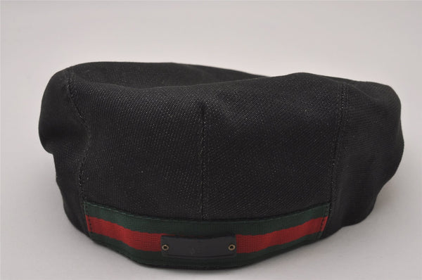 Authentic GUCCI Web Sherry Line Hunting Cap Canvas Leather Size S Black 7165I