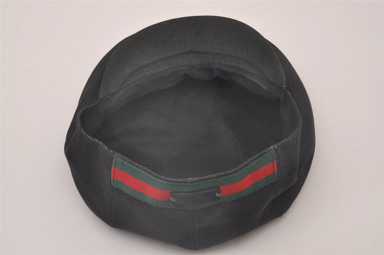 Authentic GUCCI Web Sherry Line Hunting Cap Canvas Leather Size S Black 7165I