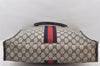 Authentic GUCCI Sherry Line Hand Tote Bag GG PVC Leather Navy Blue Junk 7165K