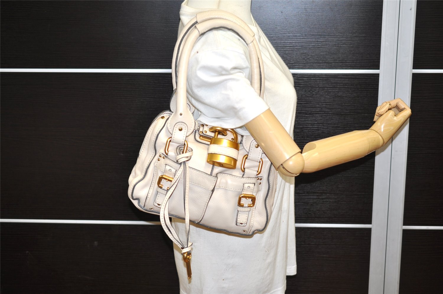 Authentic Chloe Vintage Paddington Leather Shoulder Hand Bag Purse White 7166K