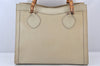 Authentic GUCCI Vintage Bamboo Hand Bag Leather 0028260 Cream White 7169K