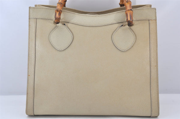 Authentic GUCCI Vintage Bamboo Hand Bag Leather 0028260 Cream White 7169K