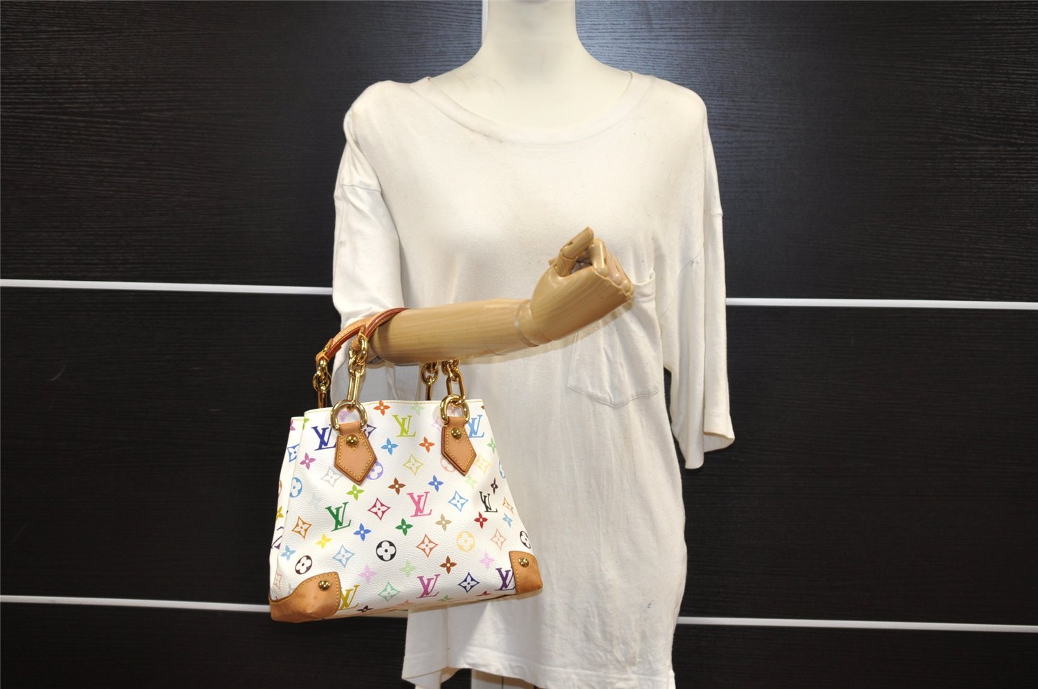 Auth Louis Vuitton Monogram Multicolor Audra Tote Hand Bag White M40047 LV 7170I