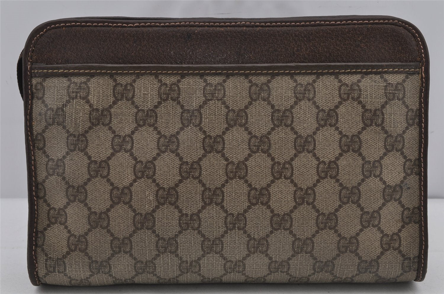 Authentic GUCCI Vintage Clutch Hand Bag Purse GG PVC Leather Brown 7172J