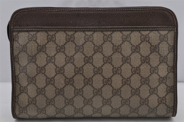Authentic GUCCI Vintage Clutch Hand Bag Purse GG PVC Leather Brown 7172J