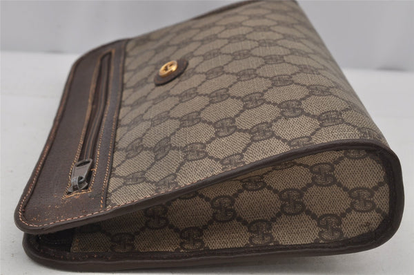 Authentic GUCCI Vintage Clutch Hand Bag Purse GG PVC Leather Brown 7172J
