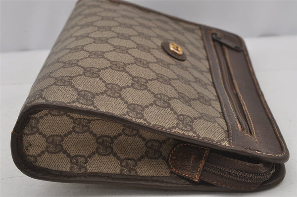 Authentic GUCCI Vintage Clutch Hand Bag Purse GG PVC Leather Brown 7172J