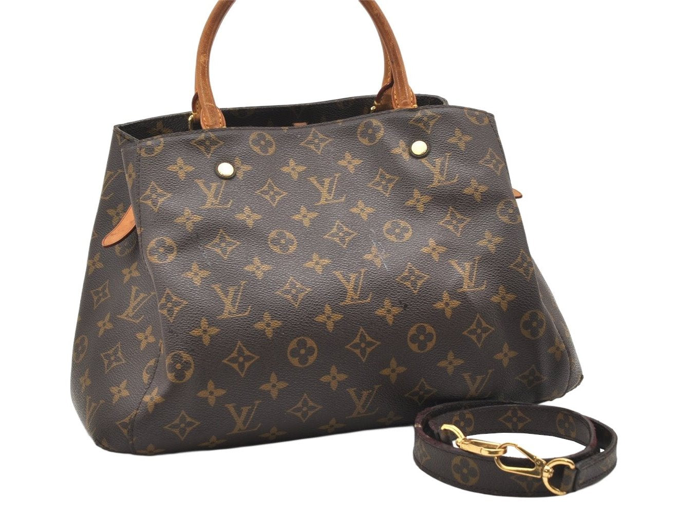 Authentic Louis Vuitton Monogram Montaigne MM 2Way Hand Bag M41056 LV 7174K