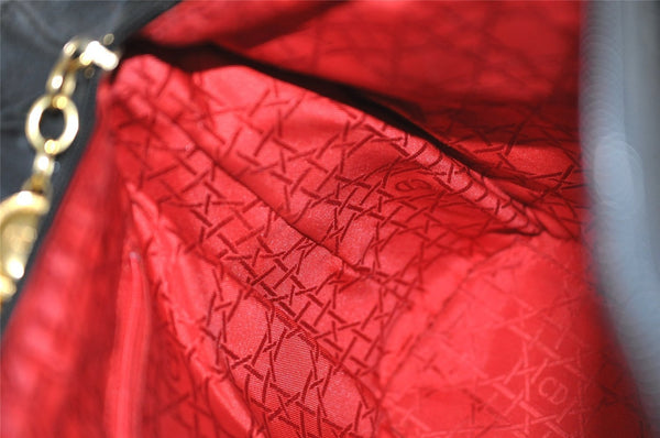 Authentic Christian Dior Lady Dior Cannage Nylon 2Way Hand Bag Black CD 7177I