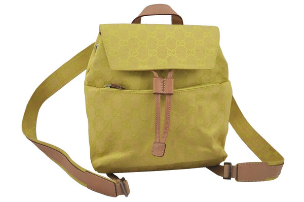 Authentic GUCCI Vintage Backpack Purse GG Canvas Leather 0030242 Yellow 7177J