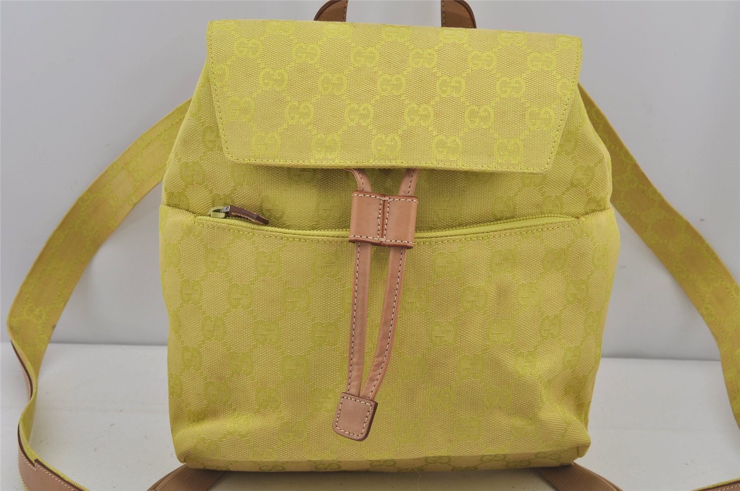 Authentic GUCCI Vintage Backpack Purse GG Canvas Leather 0030242 Yellow 7177J