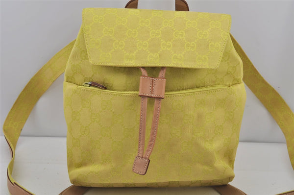 Authentic GUCCI Vintage Backpack Purse GG Canvas Leather 0030242 Yellow 7177J