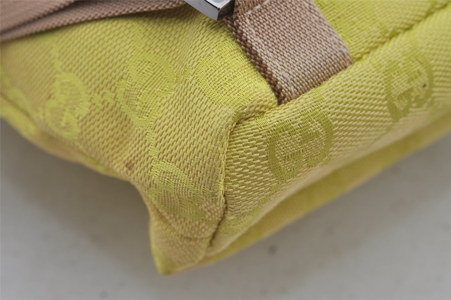 Authentic GUCCI Vintage Backpack Purse GG Canvas Leather 0030242 Yellow 7177J