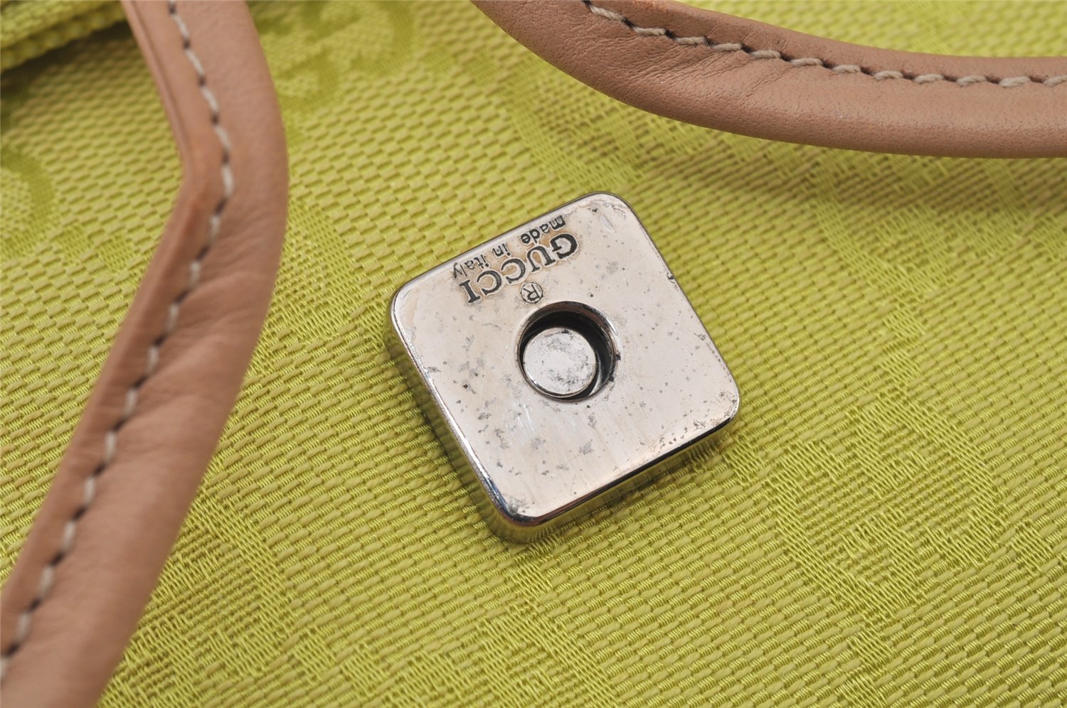 Authentic GUCCI Vintage Backpack Purse GG Canvas Leather 0030242 Yellow 7177J