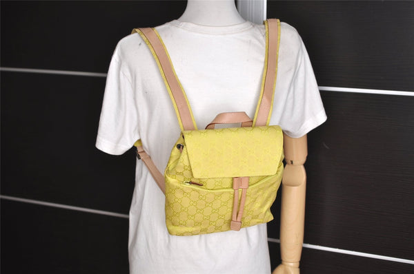 Authentic GUCCI Vintage Backpack Purse GG Canvas Leather 0030242 Yellow 7177J