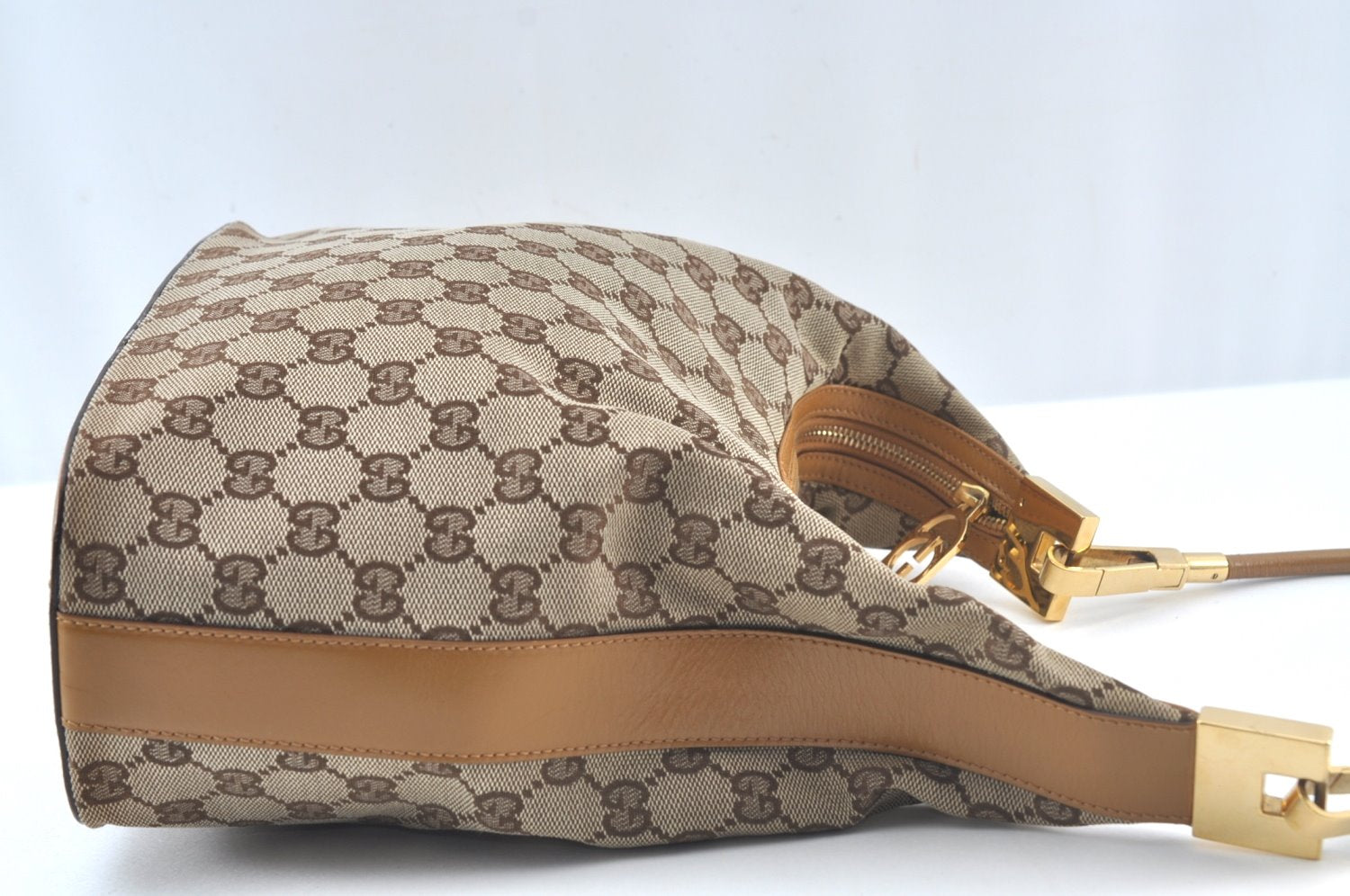 Authentic GUCCI Vintage Shoulder Bag Purse GG Canvas Leather 0013814 Brown 7178J