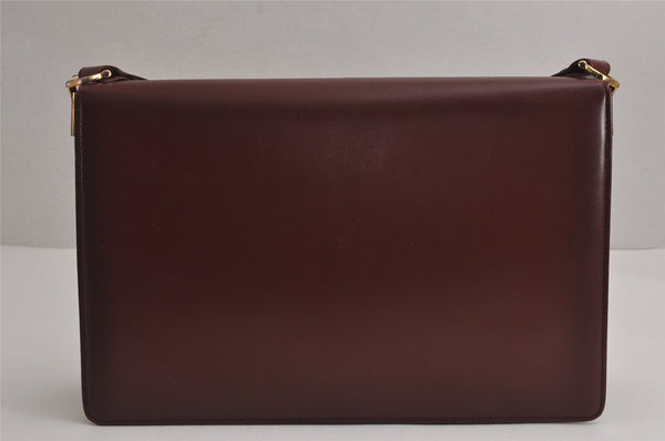 Authentic Cartier Must de Cartier Leather Shoulder Cross Bag Bordeaux Red 7182J