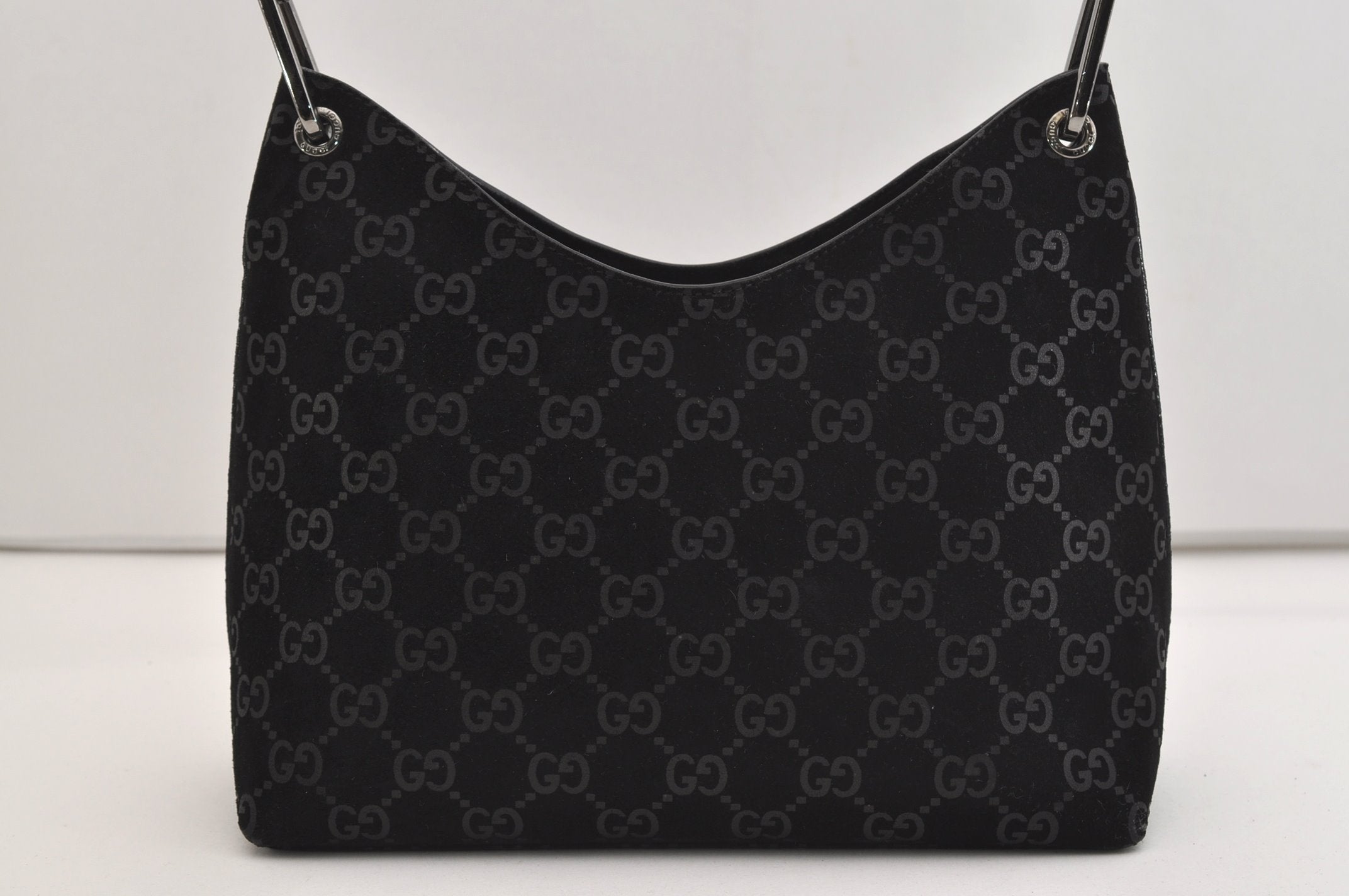 Authentic GUCCI Bamboo Shoulder Bag Purse GG Suede 0013008 Black Junk 7185J