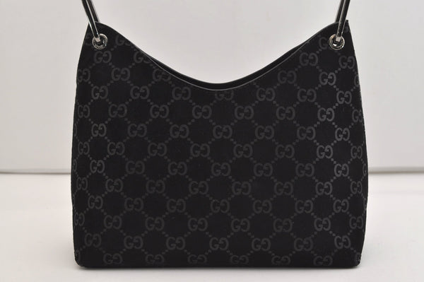 Authentic GUCCI Bamboo Shoulder Bag Purse GG Suede 0013008 Black Junk 7185J
