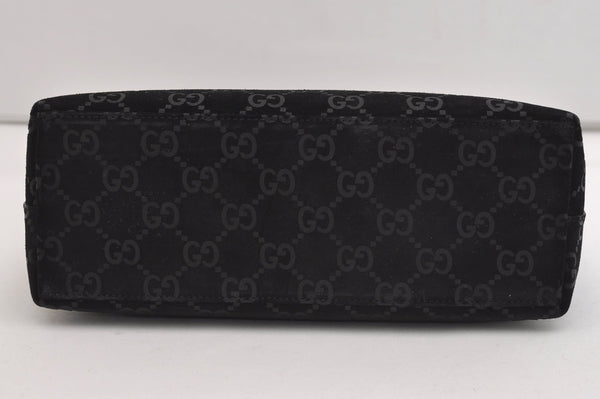 Authentic GUCCI Bamboo Shoulder Bag Purse GG Suede 0013008 Black Junk 7185J