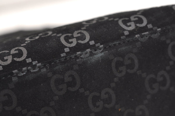 Authentic GUCCI Bamboo Shoulder Bag Purse GG Suede 0013008 Black Junk 7185J