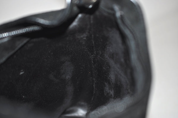 Authentic GUCCI Bamboo Shoulder Bag Purse GG Suede 0013008 Black Junk 7185J