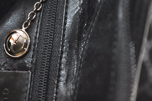 Authentic GUCCI Bamboo Shoulder Bag Purse GG Suede 0013008 Black Junk 7185J