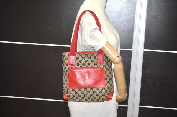 Authentic GUCCI Vintage Shoulder Tote Bag GG Canvas Leather 0190402 Black 7189I