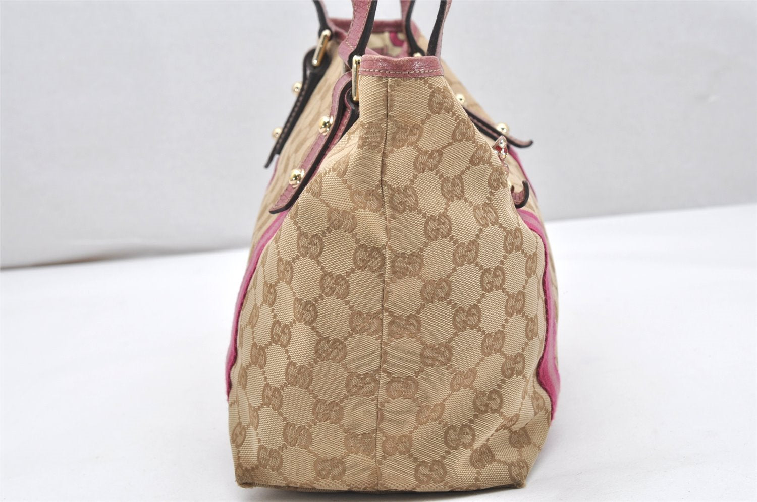 Authentic GUCCI Sherry Line Shoulder Tote Bag GG Canvas Leather Beige 7192K