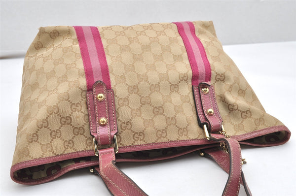 Authentic GUCCI Sherry Line Shoulder Tote Bag GG Canvas Leather Beige 7192K