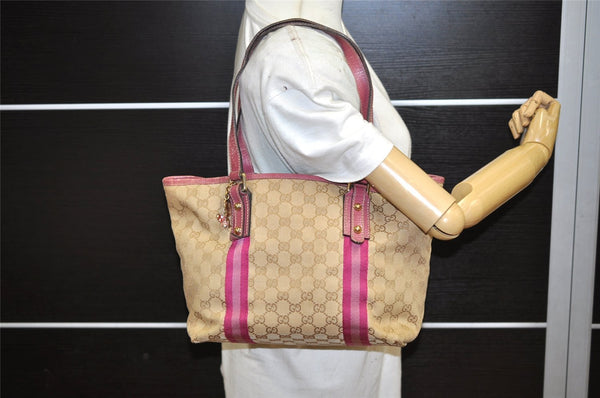 Authentic GUCCI Sherry Line Shoulder Tote Bag GG Canvas Leather Beige 7192K