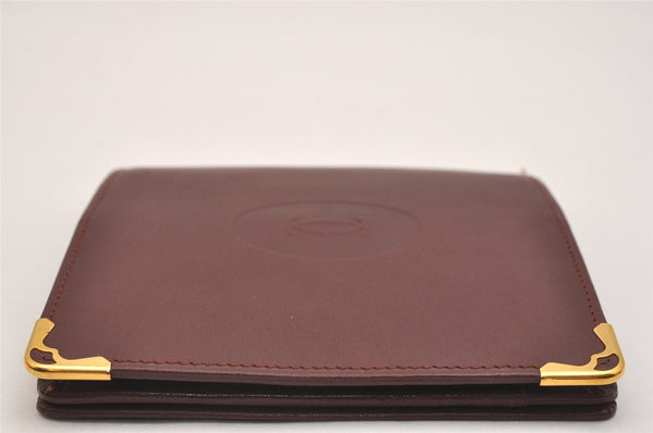 Authentic Cartier Must de Cartier Bifold Wallet Purse Leather Bordeaux Red 7197J