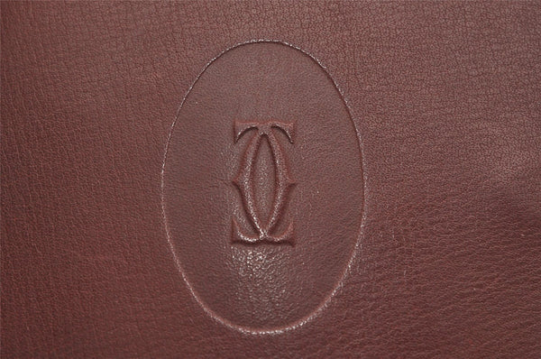Authentic Cartier Must de Cartier Bifold Wallet Purse Leather Bordeaux Red 7197J