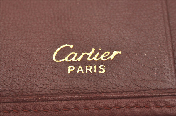 Authentic Cartier Must de Cartier Bifold Wallet Purse Leather Bordeaux Red 7197J