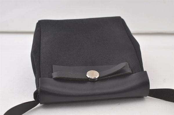 Authentic HERMES Her Bag TPM 2 In 1 2Way Shoulder Bag Canvas Leather Black 7200K