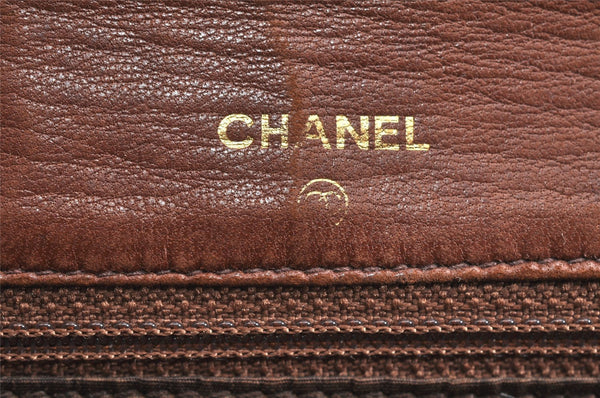 Authentic CHANEL CC Logo Chain Shoulder Long Wallet Suede Leather Brown 7201K