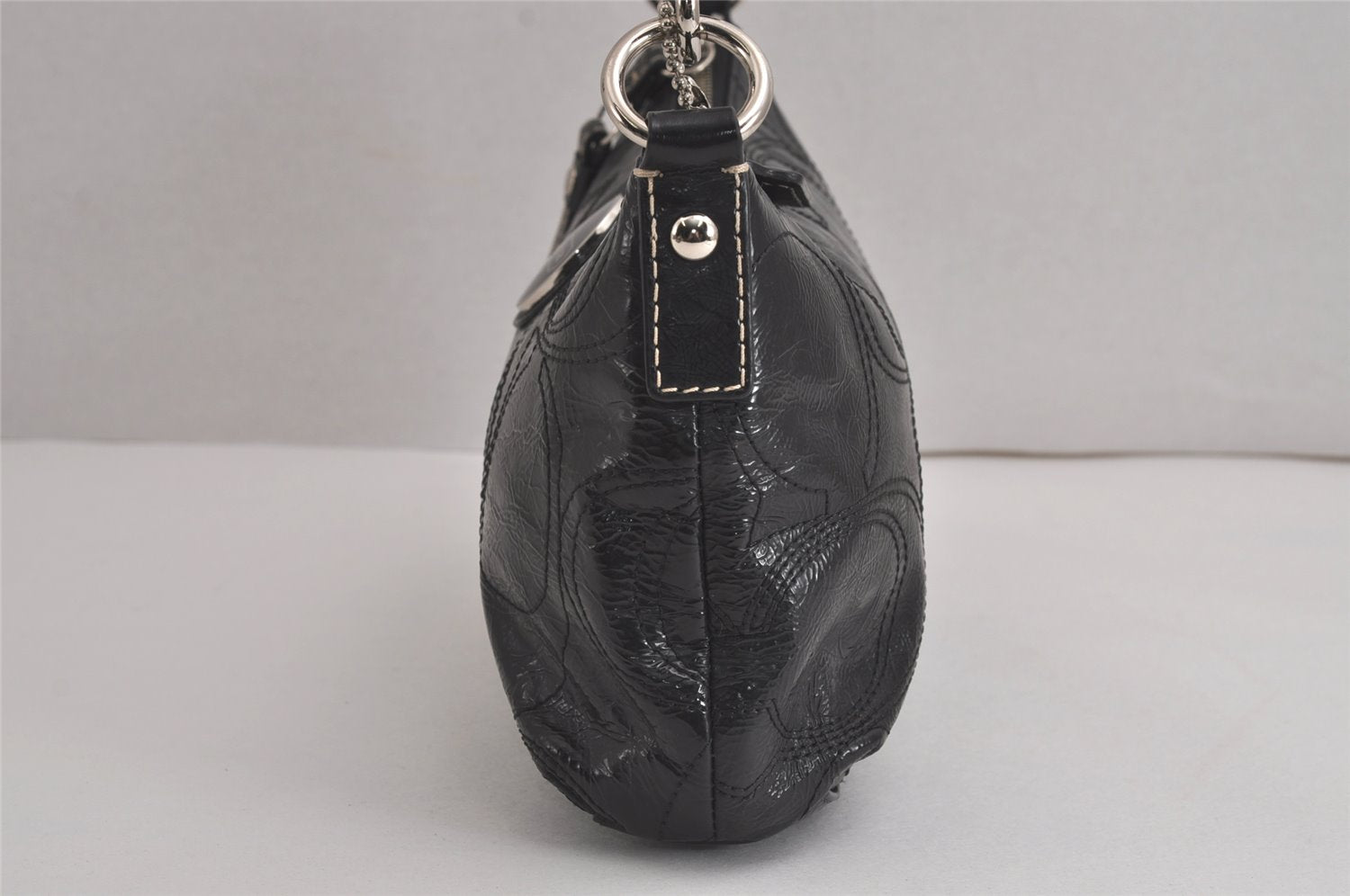 Authentic COACH Signature Shoulder Hand Bag Purse Enamel F15141 Black 7208J
