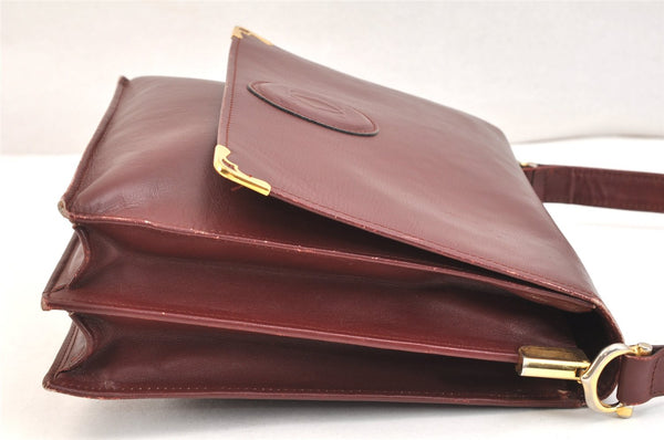 Authentic Cartier Must de Cartier Leather Shoulder Cross Bag Bordeaux Red 7209K