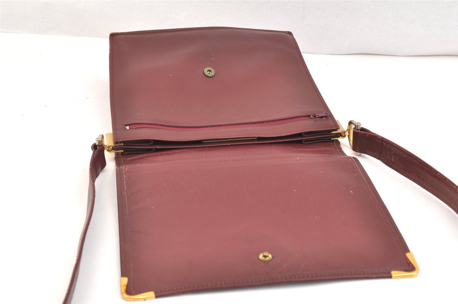 Authentic Cartier Must de Cartier Leather Shoulder Cross Bag Bordeaux Red 7209K