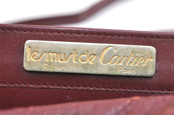 Authentic Cartier Must de Cartier Leather Shoulder Cross Bag Bordeaux Red 7209K