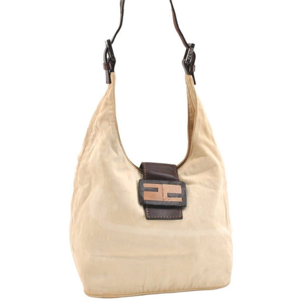 Authentic FENDI Vintage Shoulder Hand Bag Purse Canvas Leather Beige 7210K