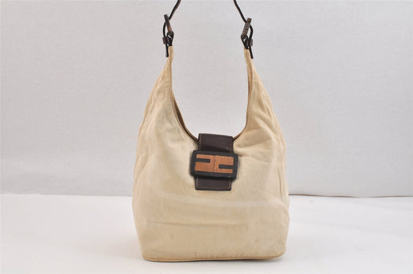 Authentic FENDI Vintage Shoulder Hand Bag Purse Canvas Leather Beige 7210K