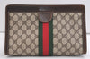 Authentic GUCCI Web Sherry Line Clutch Hand Bag GG PVC Leather Brown Junk 7212J